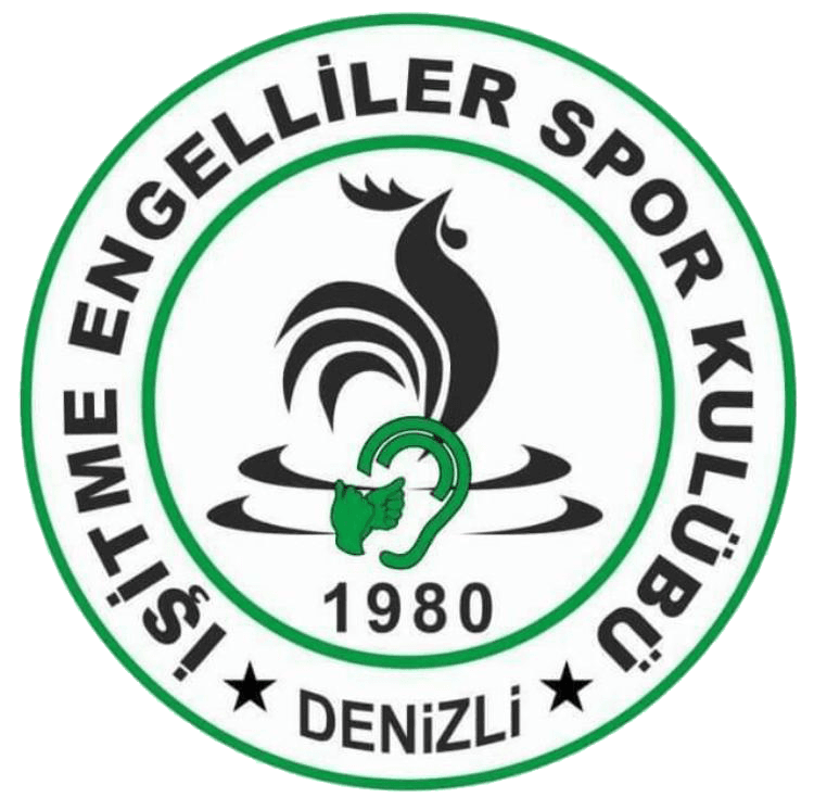 DİESK 1980 amblemi: yeşil daire içinde Denizli horozu, el ve kulak sembolü, 1980 yazısı
